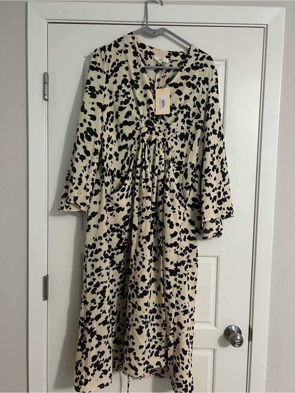 entro Black and Cream Cow Spot Midi Dress